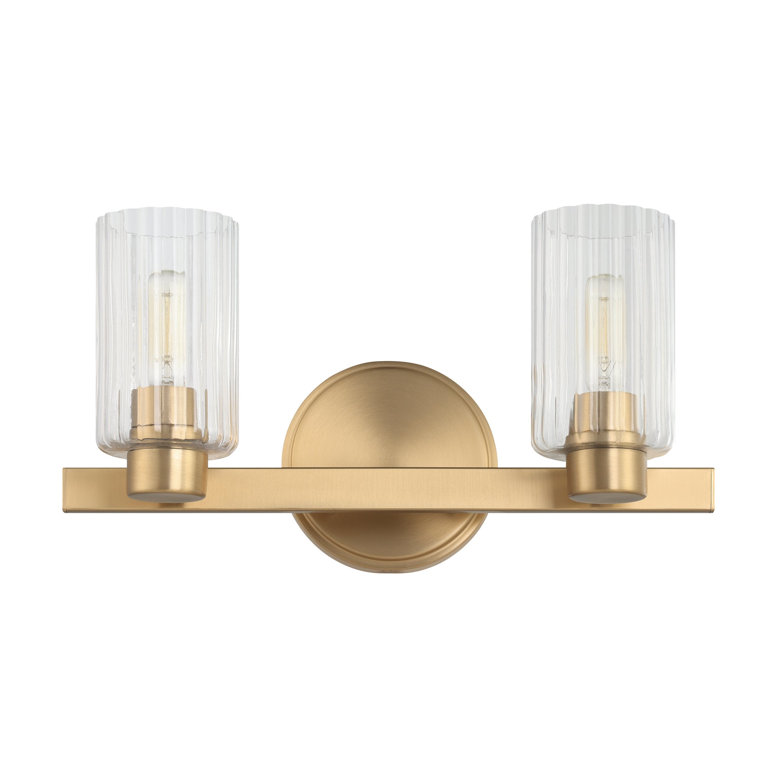 Bedminster 14-inch 2-light Champagne Gold Vanity Light with Clear Ribbed Glass Shades