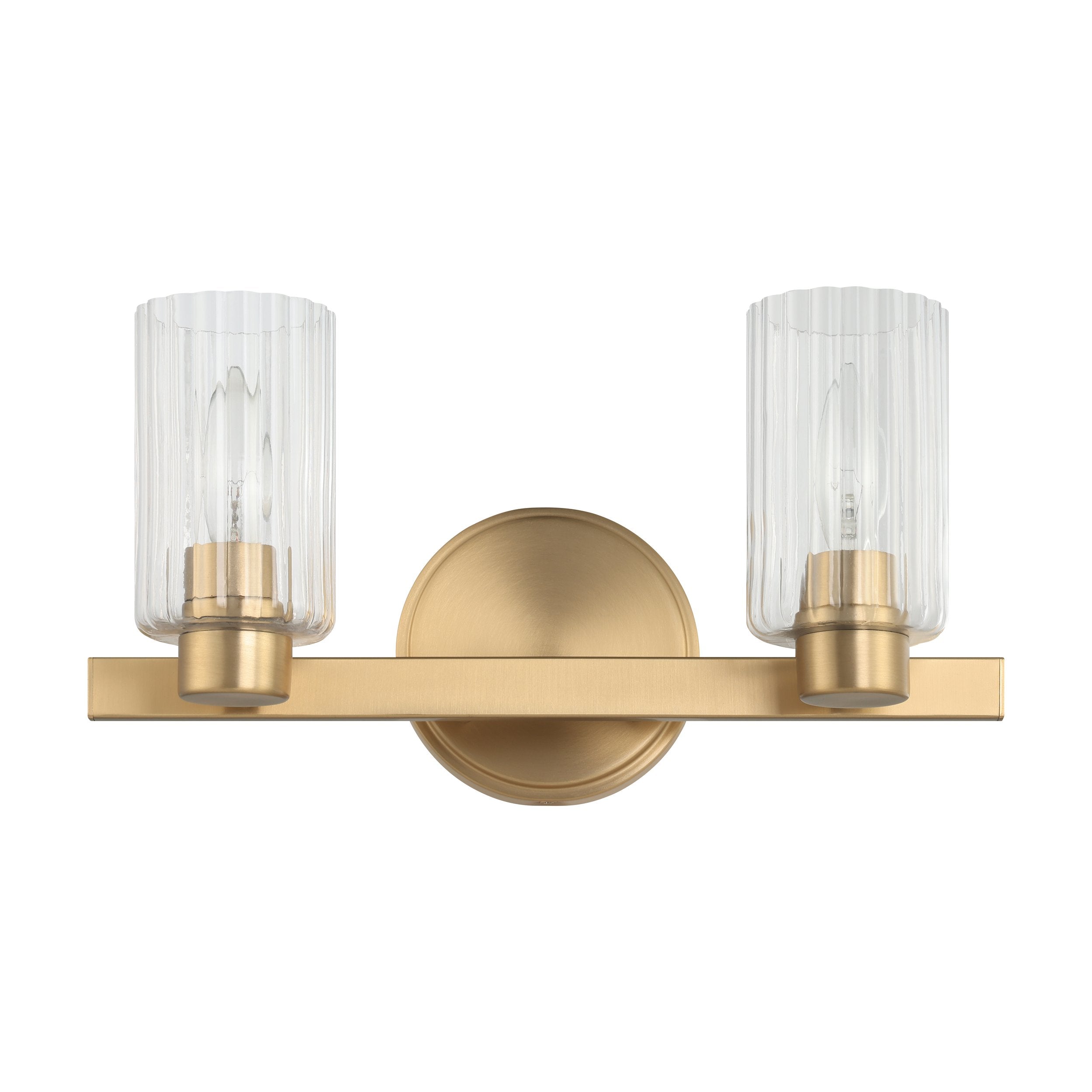 Bedminster 14-inch 2-light Champagne Gold Vanity Light with Clear Ribbed Glass Shades