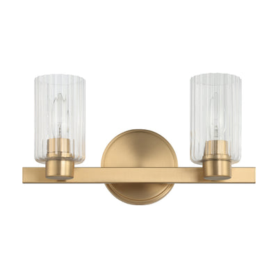 Bedminster 14-inch 2-light Champagne Gold Vanity Light with Clear Ribbed Glass Shades