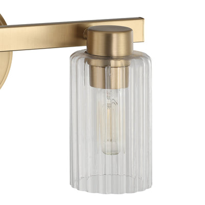 Bedminster 14-inch 2-light Champagne Gold Vanity Light with Clear Ribbed Glass Shades