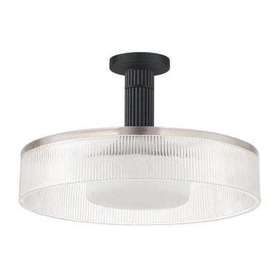 Como 18-inch 1-light Matte Black Convertible Pendant with Clear Ribbed and Opal Glass Shade