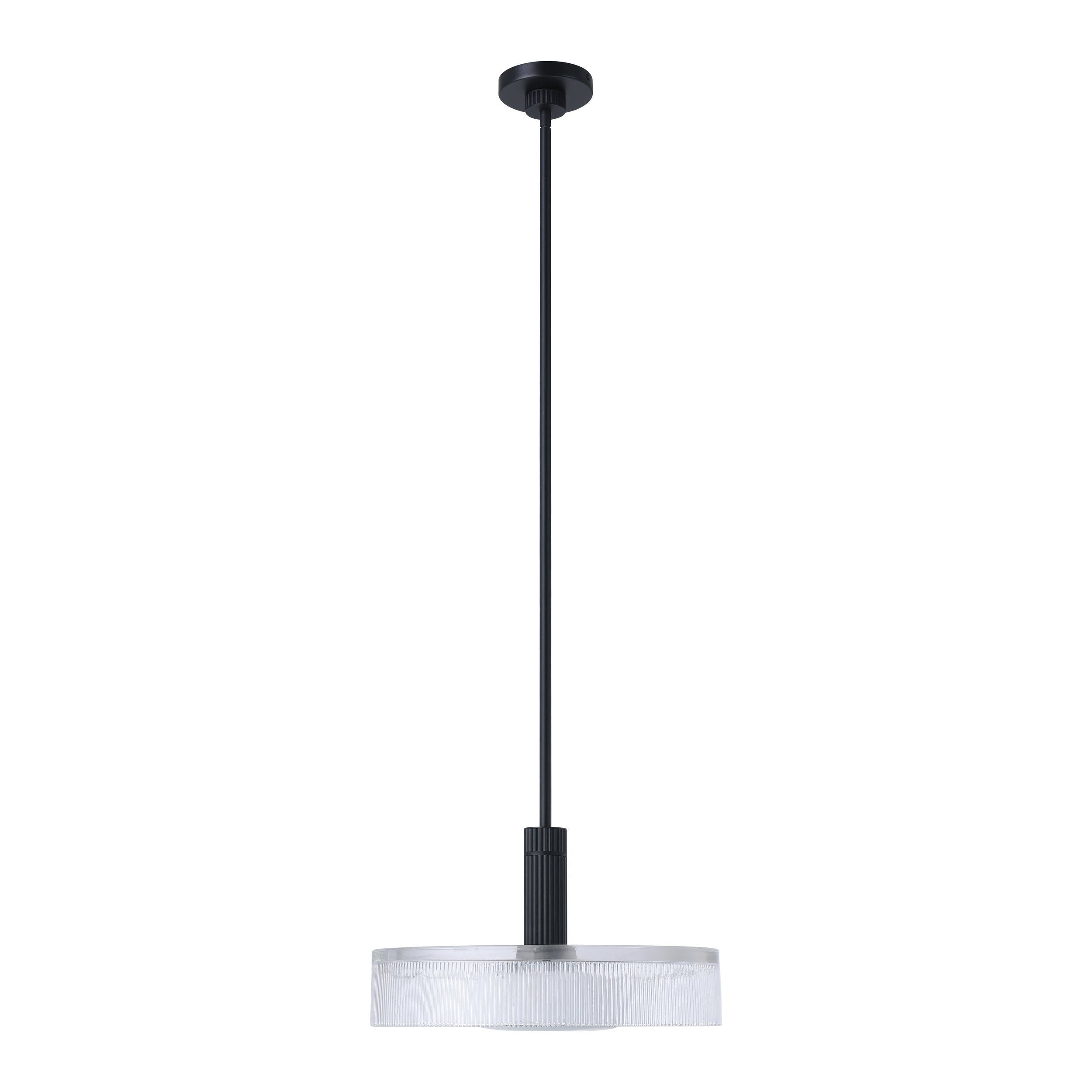 Como 18-inch 1-light Matte Black Convertible Pendant with Clear Ribbed and Opal Glass Shade