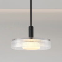 Como 18-inch 1-light Matte Black Convertible Pendant with Clear Ribbed and Opal Glass Shade