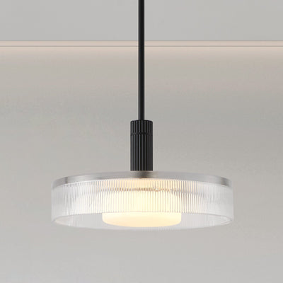 Como 18-inch 1-light Matte Black Convertible Pendant with Clear Ribbed and Opal Glass Shade