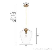 Vidria 12-inch 1-light Alturas Gold Pendant with Clear Glass