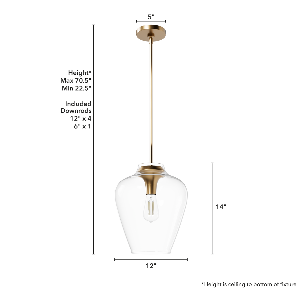 Vidria 12-inch 1-light Alturas Gold Pendant with Clear Glass