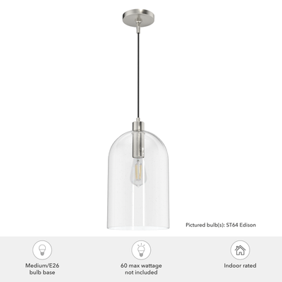 Lochemeade 9-inch 1-light Brushed Nickel Pendant with Clear Seeded Glass