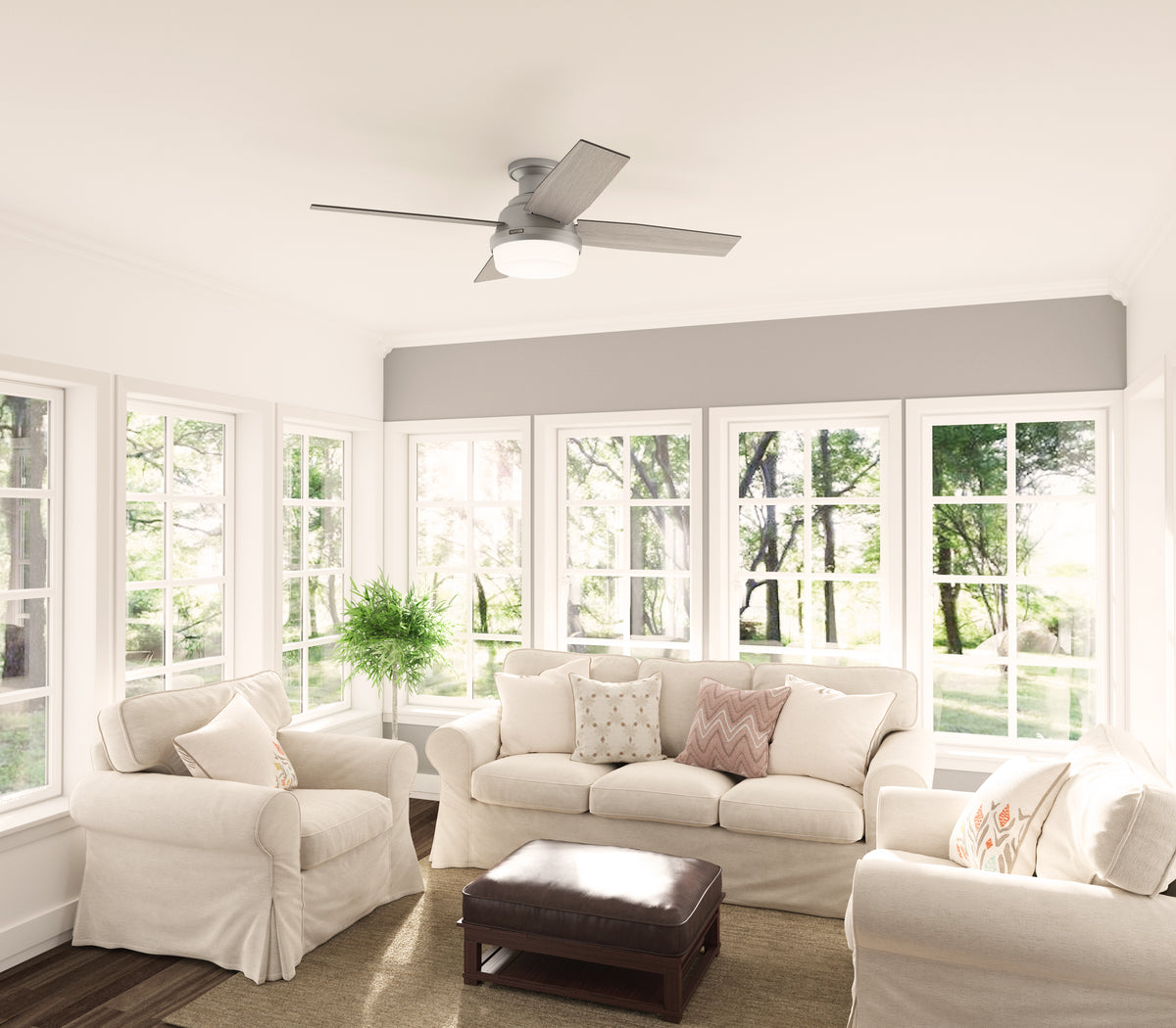 52 inch Dempsey Matte Silver Low Profile Ceiling Fan with LED Light Kit and Handheld Remote