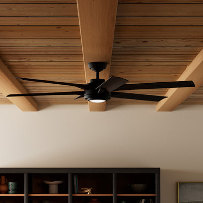 Casablanca 65 inch Melia ENERGY STAR® Matte Black Damp Rated Ceiling Fan with LED Light Kit and Wall Control and Handheld Remote
