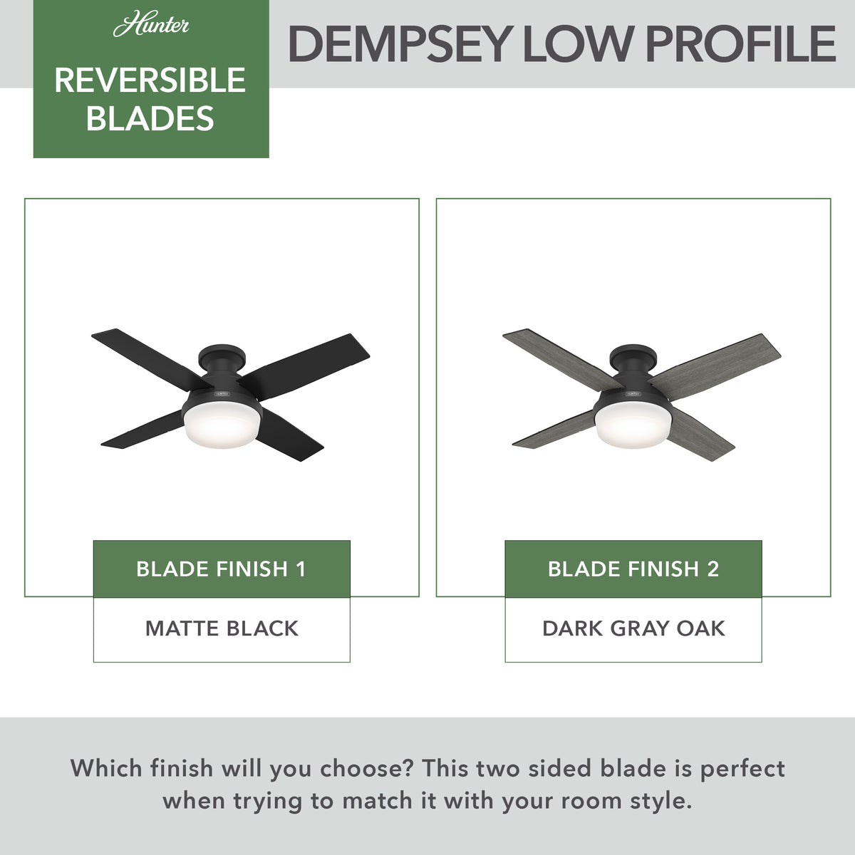 44 inch Dempsey Matte Black Low Profile Ceiling Fan with LED Light Kit and Handheld Remote