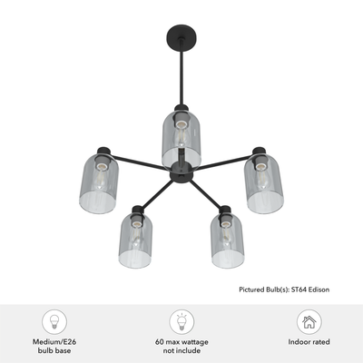 Lochemeade 26-inch 5-light Natural Black Iron Chandelier with Smoked Glass