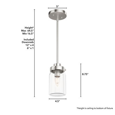 Devon Park 4.5-inch 1-light Brushed Nickel Pendant with Clear Glass