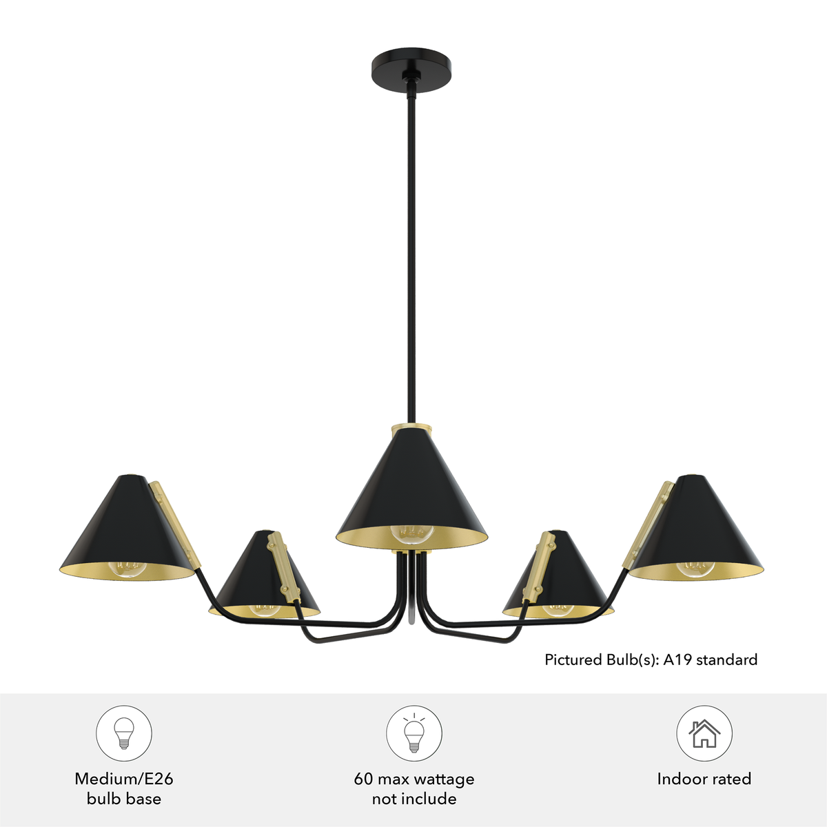 Grove Isle 40.75-inch 5-light Matte Black and Modern Brass Chandelier with Metal Shade