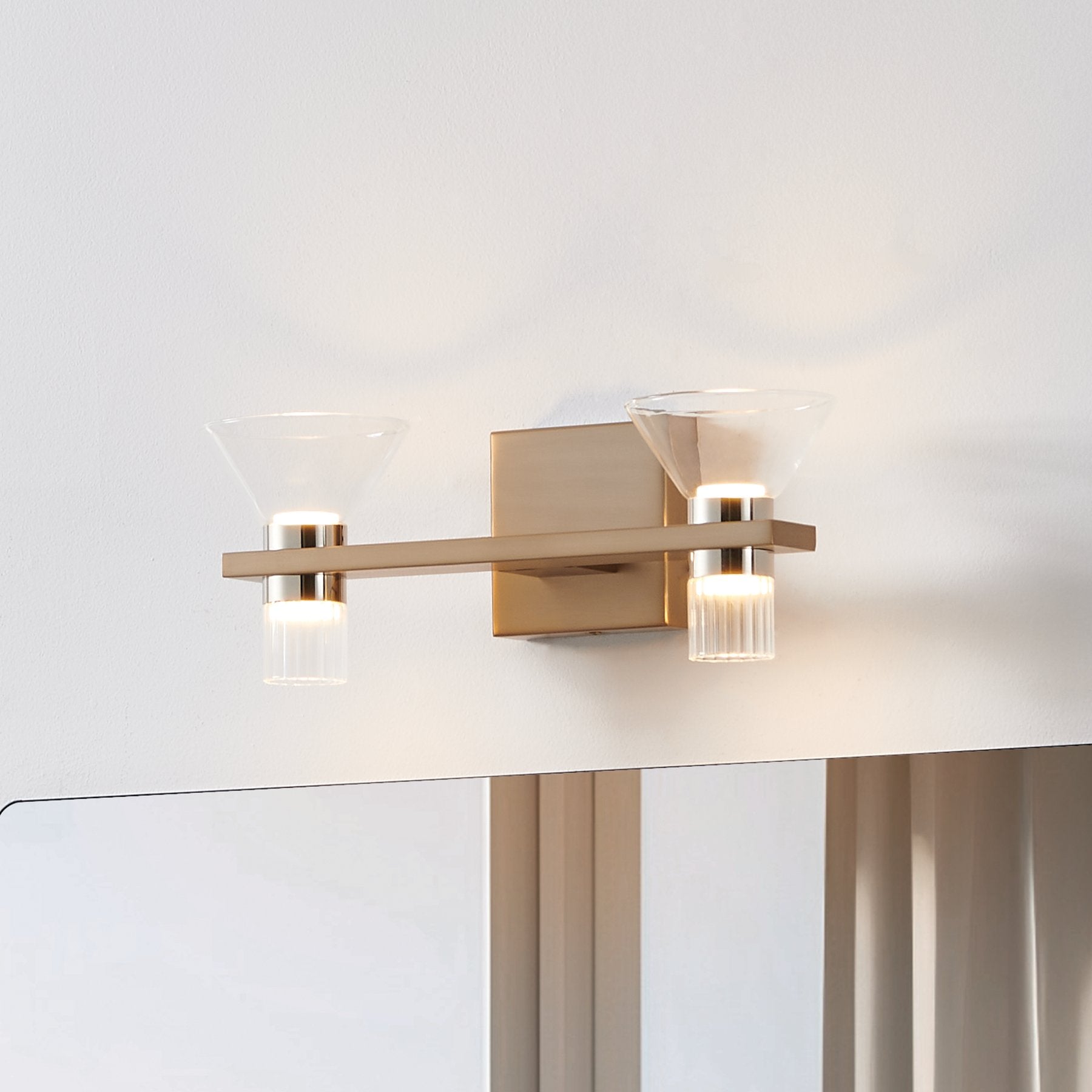 Blake 16-inch 4-light Champagne Gold and Polished Nickel 5CCT LED Vanity Light with Clear and Clear Ribbed Glass