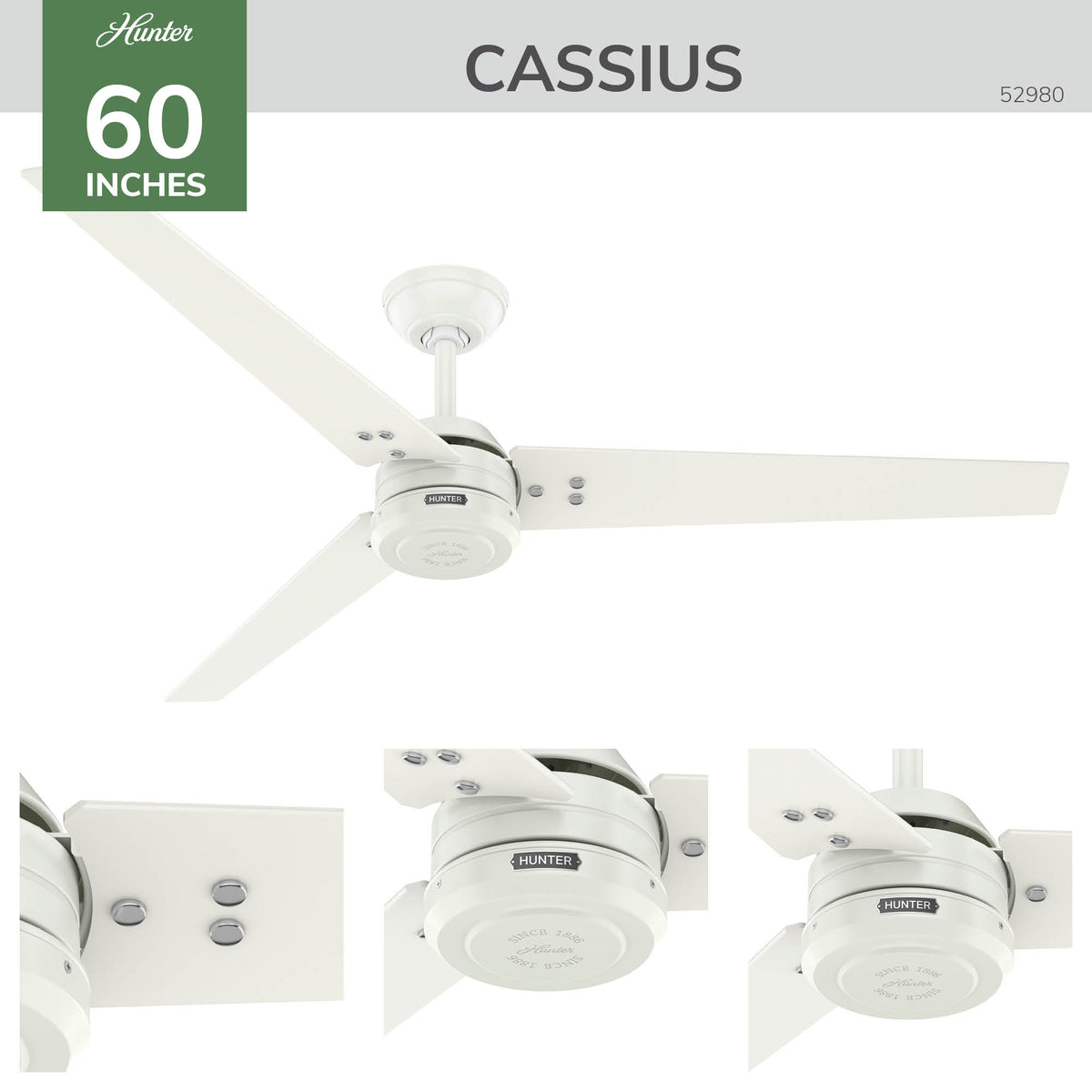 60 inch Cassius ENERGY STAR® Fresh White Damp Rated Ceiling Fan and Wall Control