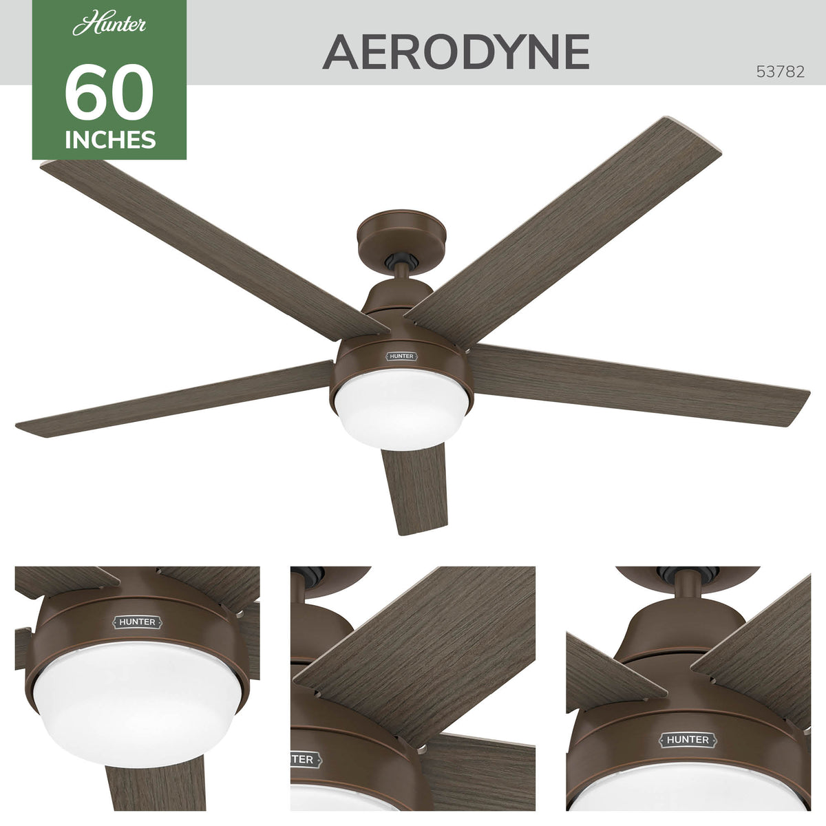 60 inch Aerodyne Wi-Fi ENERGY STAR® Matte Bronze Ceiling Fan with LED Light Kit and Handheld Remote