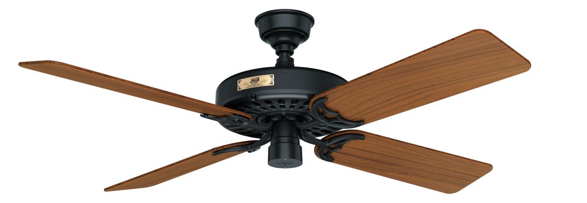 52 inch Original Matte Black Damp Rated Ceiling Fan and Pull Chain