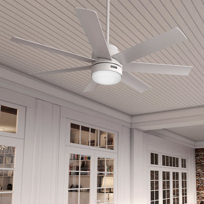 52 inch Brazos ENERGY STAR® Fresh White Damp Rated Ceiling Fan with LED Light Kit and Handheld Remote