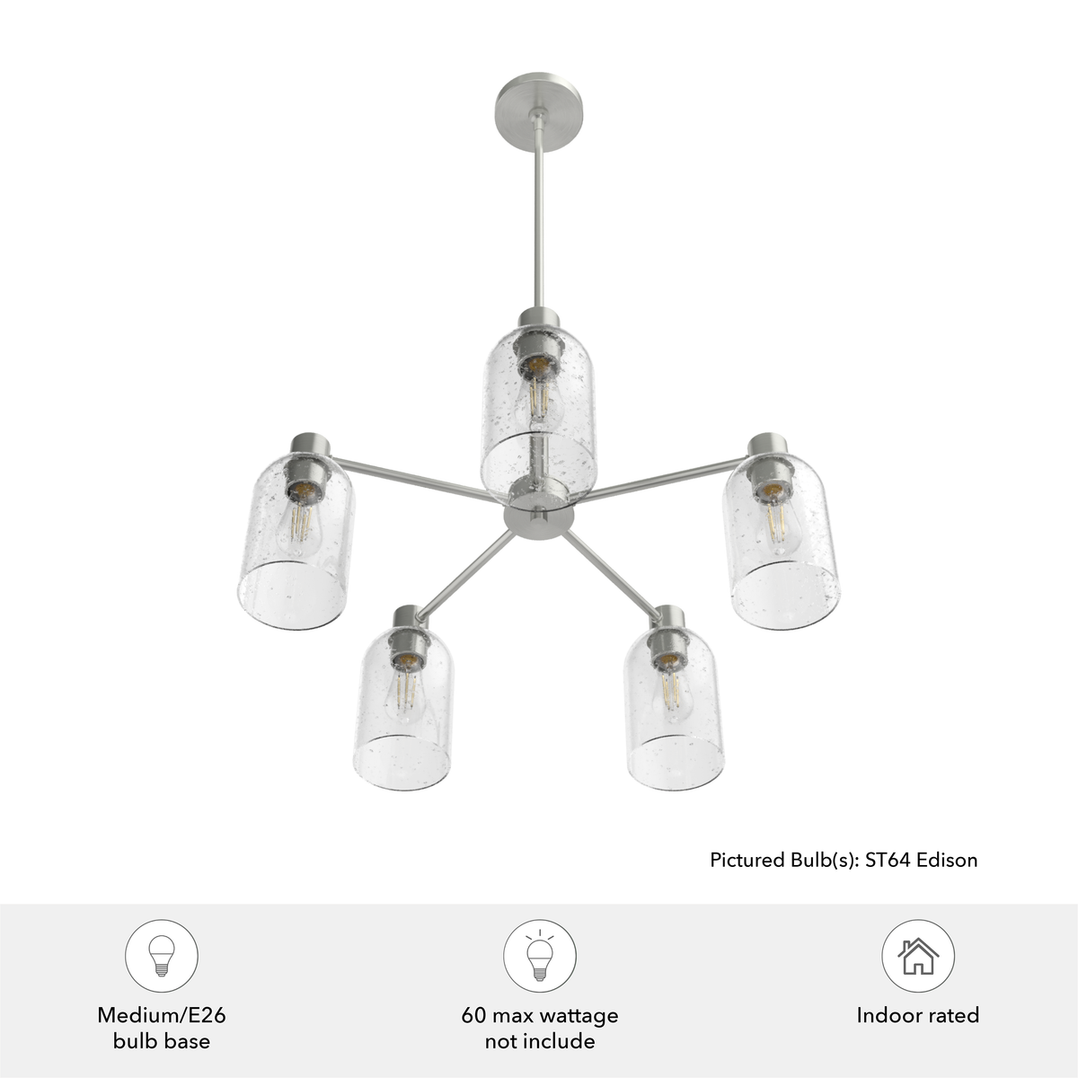 Lochemeade 26-inch 5-light Brushed Nickel Chandelier with Seeded Glass