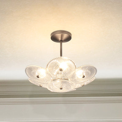 Avril 18-inch 4-light Forged Bronze Convertible Pendant with Clear Starburst Glass Shade