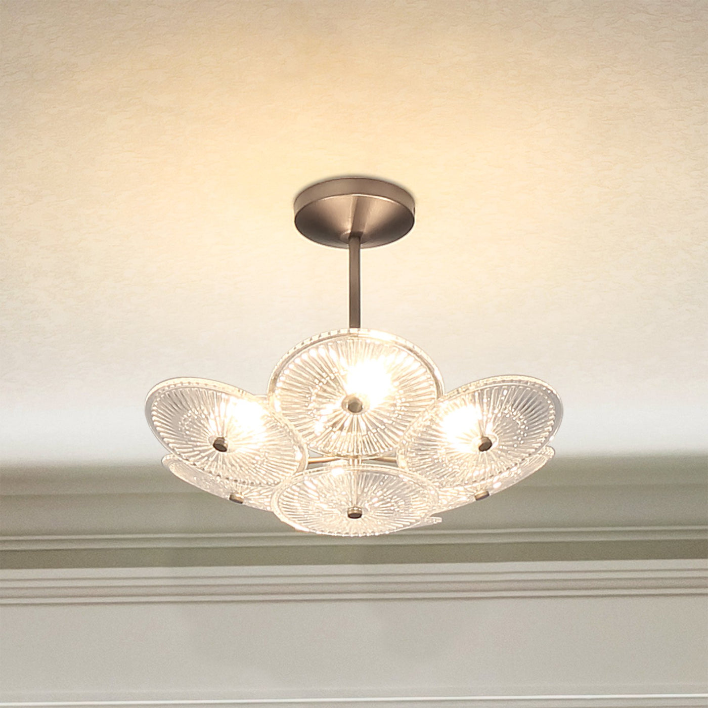 Avril 18-inch 4-light Forged Bronze Convertible Pendant with Clear Starburst Glass Shade