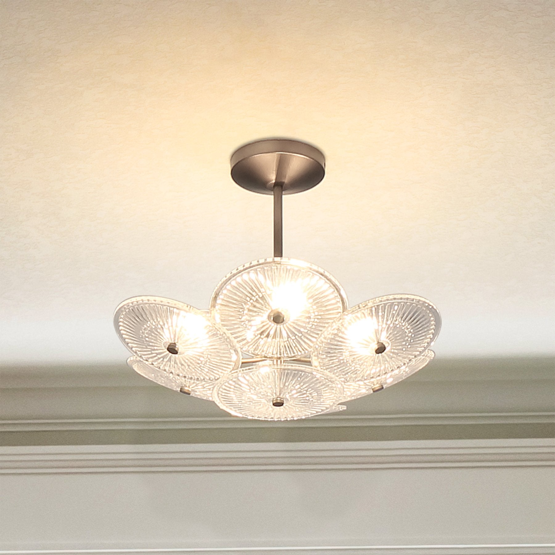 Avril 18-inch 4-light Forged Bronze Convertible Pendant with Clear Starburst Glass Shade