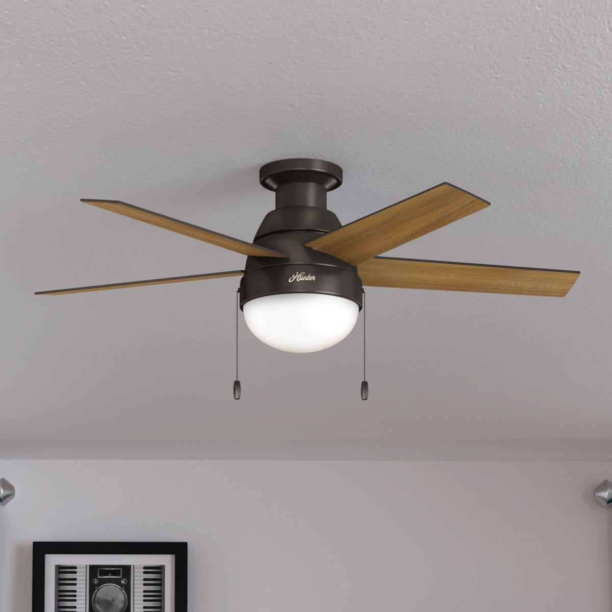 46 inch Anslee Premier Bronze Low Profile Ceiling Fan with LED Light Kit and Pull Chain