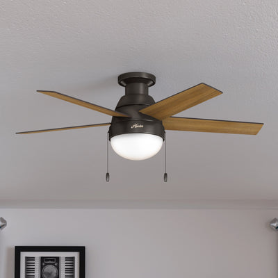 46 inch Anslee Premier Bronze Low Profile Ceiling Fan with LED Light Kit and Pull Chain