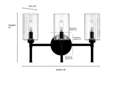 19'' Chastine Matte Black 3 Light Bath Vanity