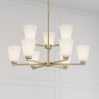 28.5-inch Strayhan Modern Gold 9-Light White Frosted Glass Chandelier