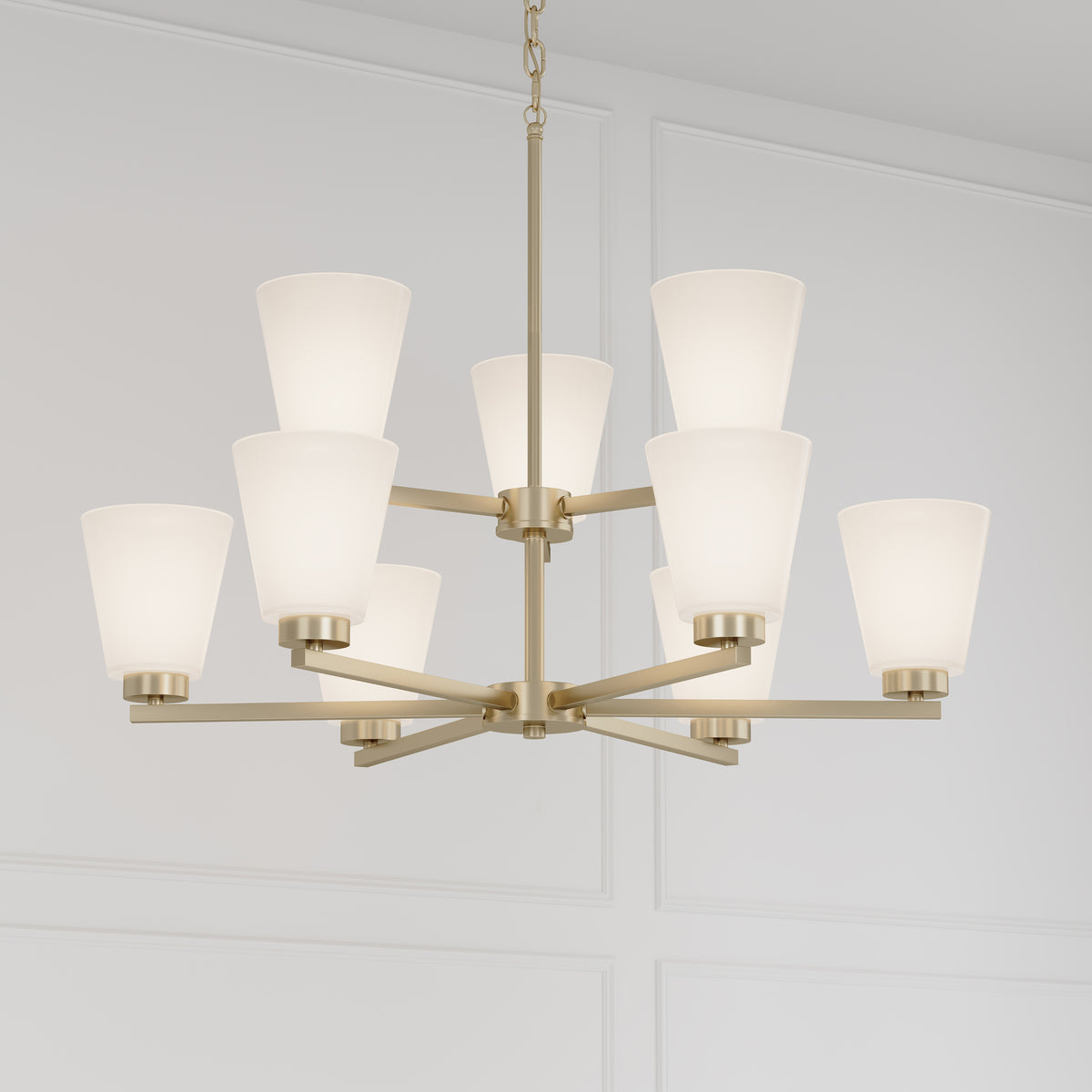 28.5-inch Strayhan Modern Gold 9-Light White Frosted Glass Chandelier