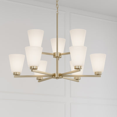 28.5-inch Strayhan Modern Gold 9-Light White Frosted Glass Chandelier