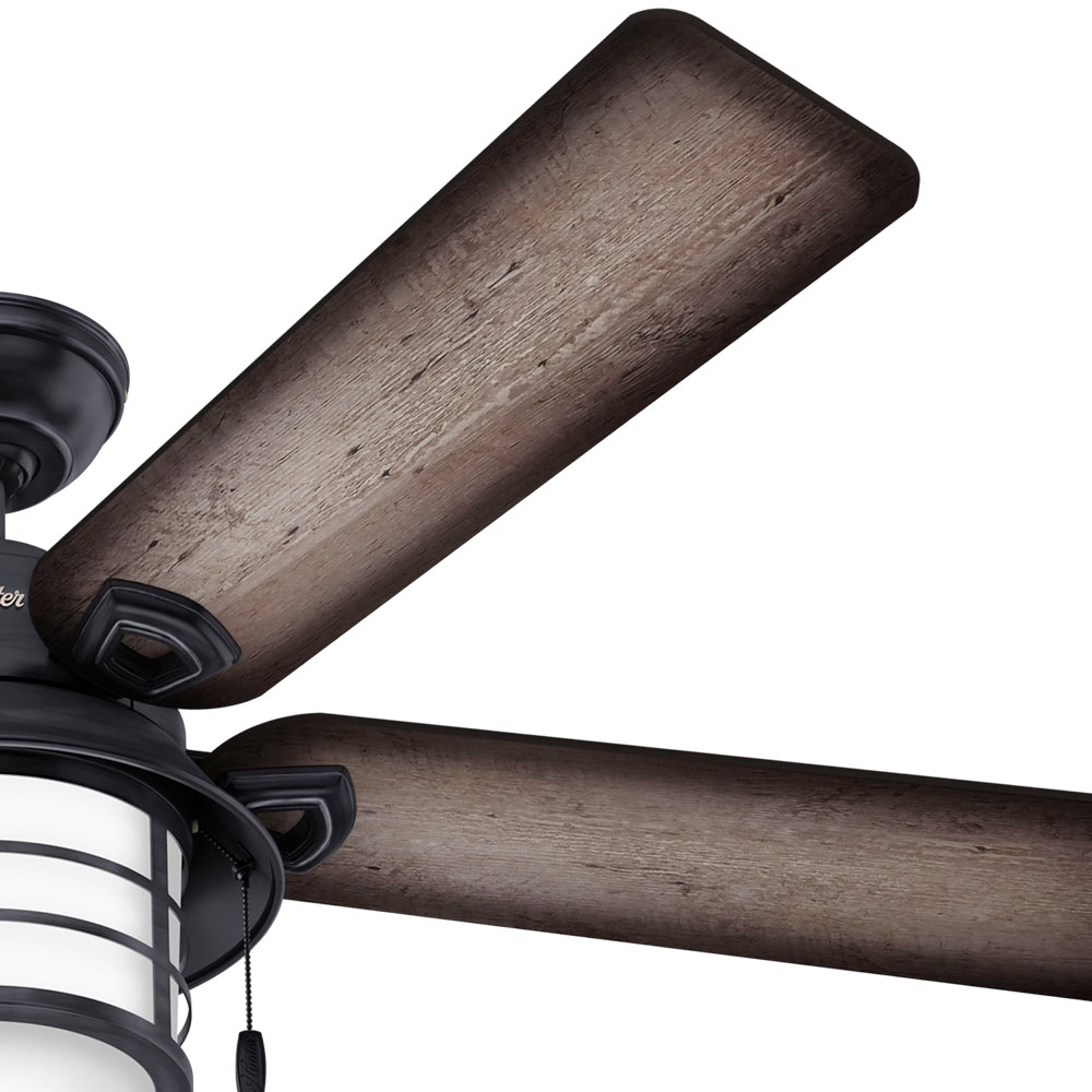 54 inch Key Biscayne Weathered Zinc Damp Rated Ceiling Fan with LED Light Kit and Pull Chain