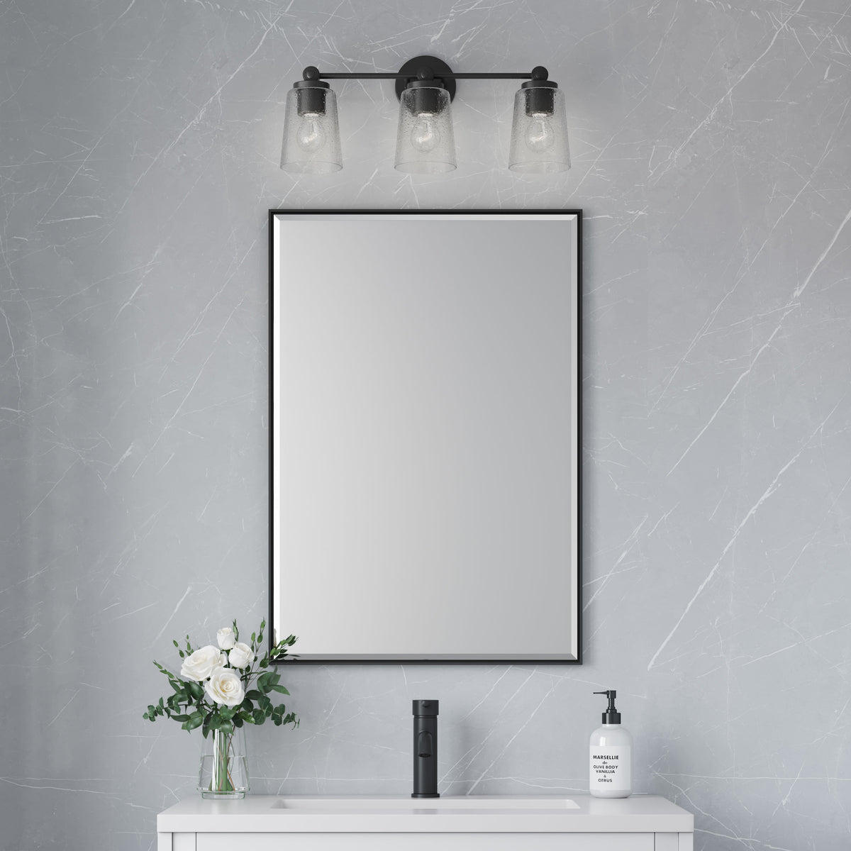 22'' Lauryn Matte Black 3 Light Bath Vanity