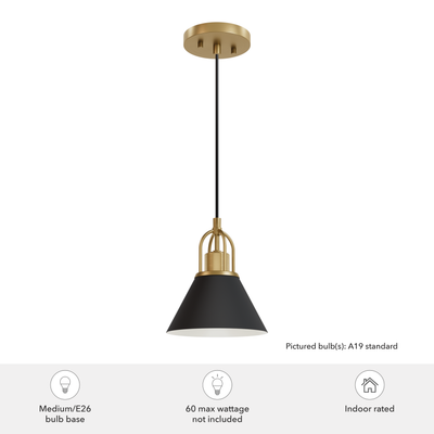 Carrington Isle 7-inch 1-light Matte Black and Luxe Gold Pendant with Matte Black Metal Shade