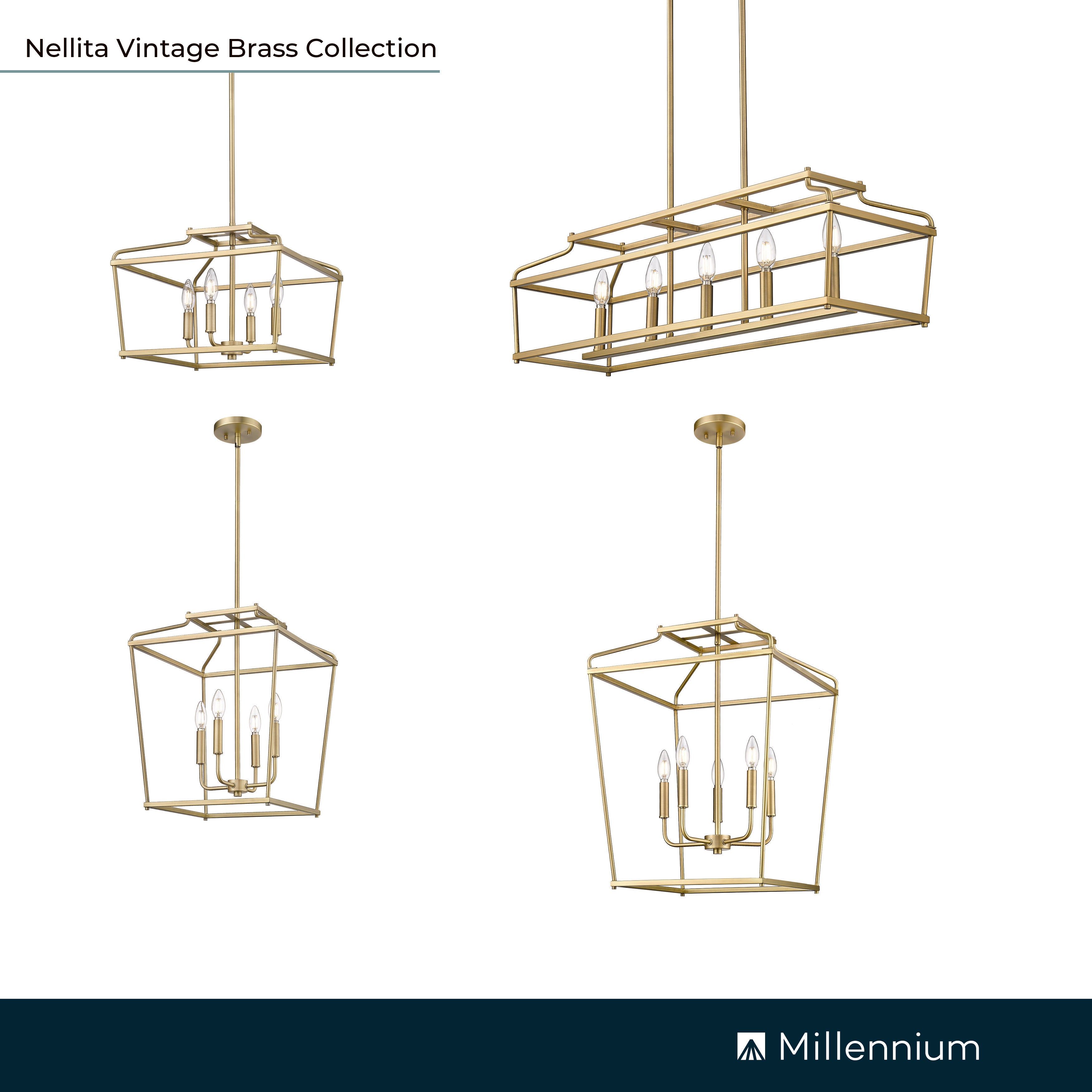 21'' Nellita Vintage Brass 4 Light Pendant