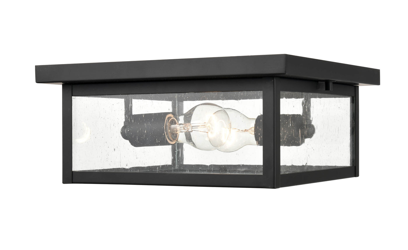12-inch Evanton Powder Coated Black 2-Light Outdoor Flush Mount Ceiling Light