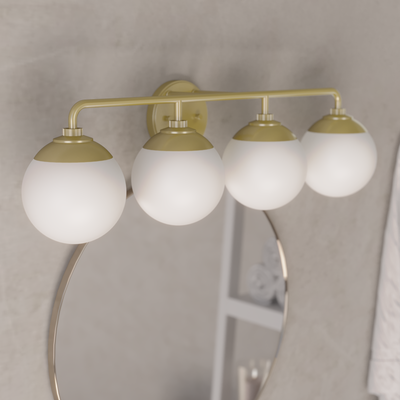 Hepburn 30-inch 4-light Modern Brass Vanity Light with Cased White Glass