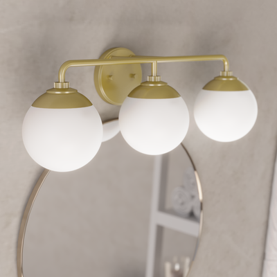 Hepburn 25-inch 3-light Modern Brass Vanity Light with Cased White Glass