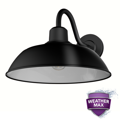 Mill Valley 14-inch 1-light Matte Black and White Outdoor Wall Light with Metal Shade