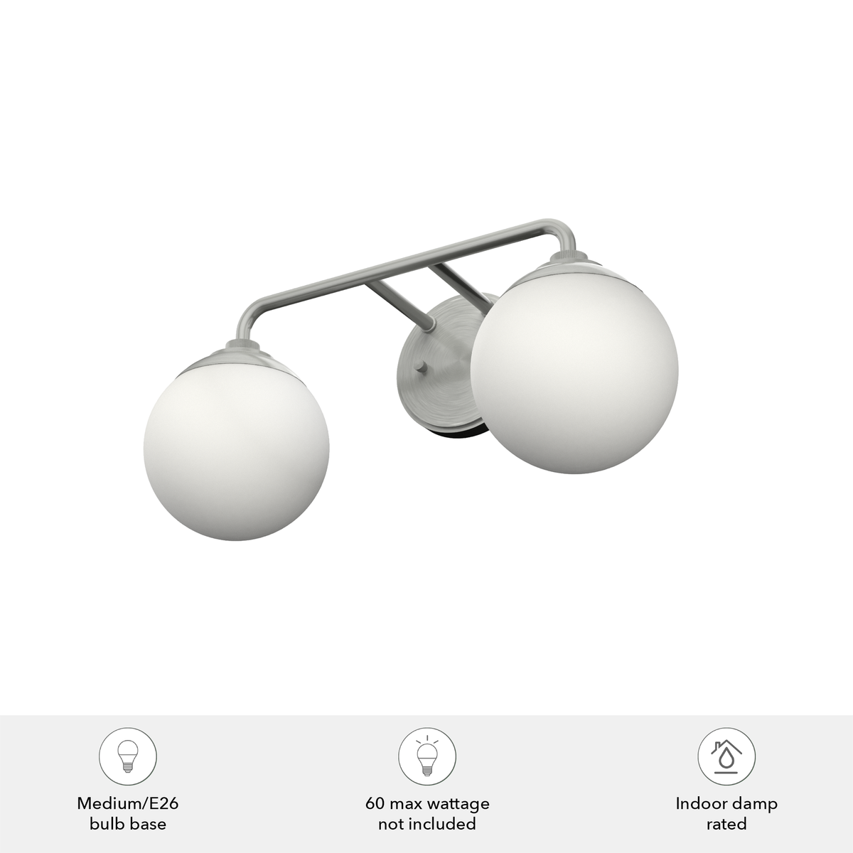 Hepburn 18-inch 2-light Brushed Nickel Vanity Light with Cased White Glass