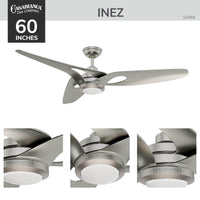 Casablanca 60 inch Inez ENERGY STAR® Brushed Nickel Damp Rated LED Ceiling Fan with Wall Control and Handheld Remote
