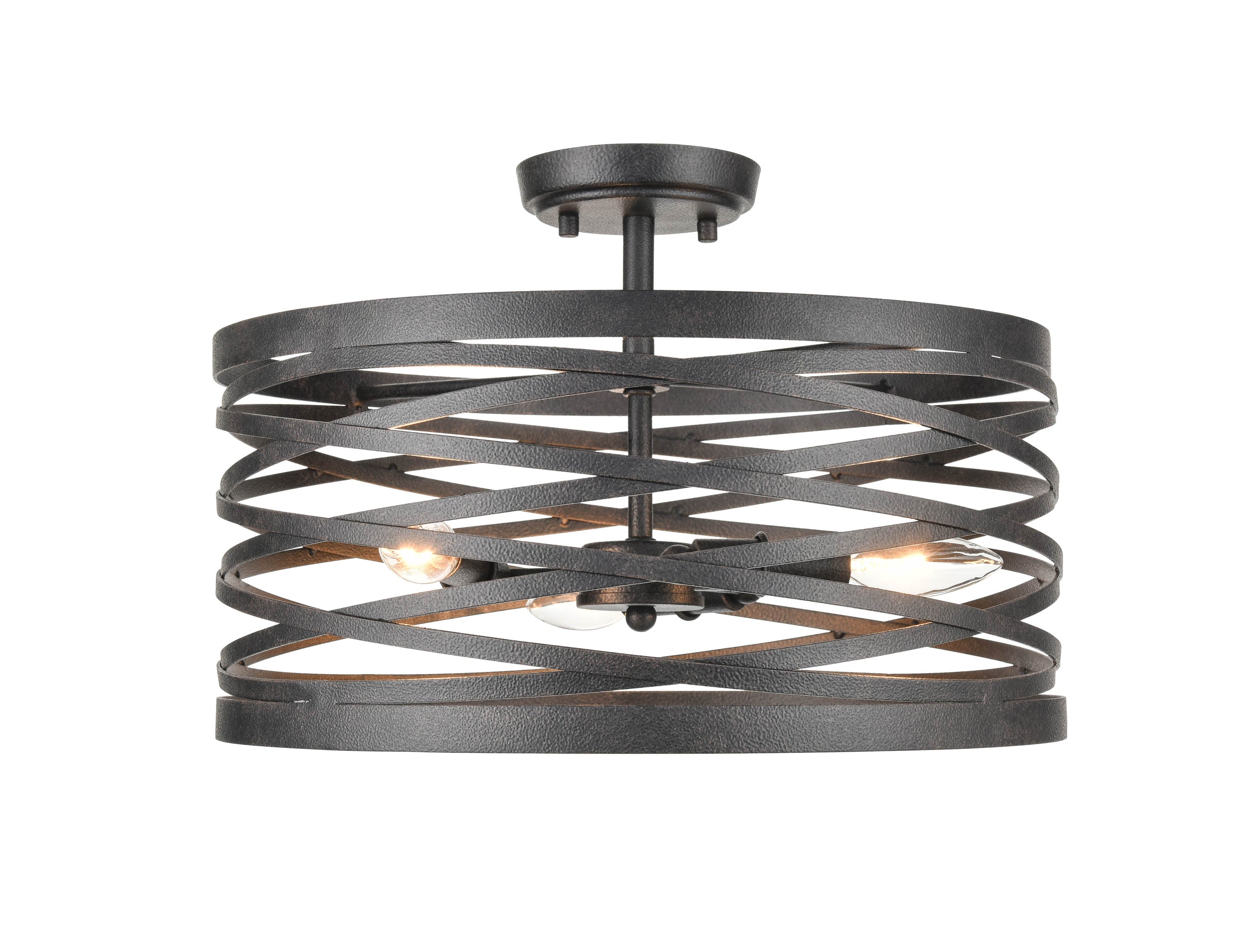 11'' None Weathered Iron 3 Light Semi-Flush Mount