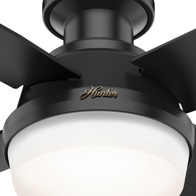 44 inch Dempsey Matte Black Low Profile Damp Rated Ceiling Fan with LED Light Kit and Handheld Remote