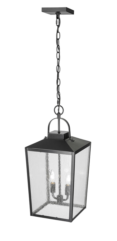 22-inch Devens Powder Coated Black 2-Light Outdoor Hanging Lantern with Clear Seeded Glass