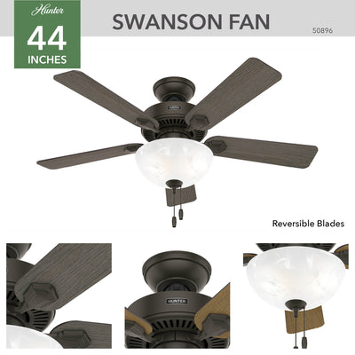 44 inch Swanson New Bronze Ceiling Fan with LED Light Kit and Pull Chain