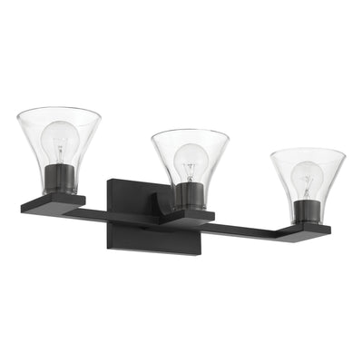 Gilford 24-inch 3-light Matte Black Vanity Light with Clear Glass Shades