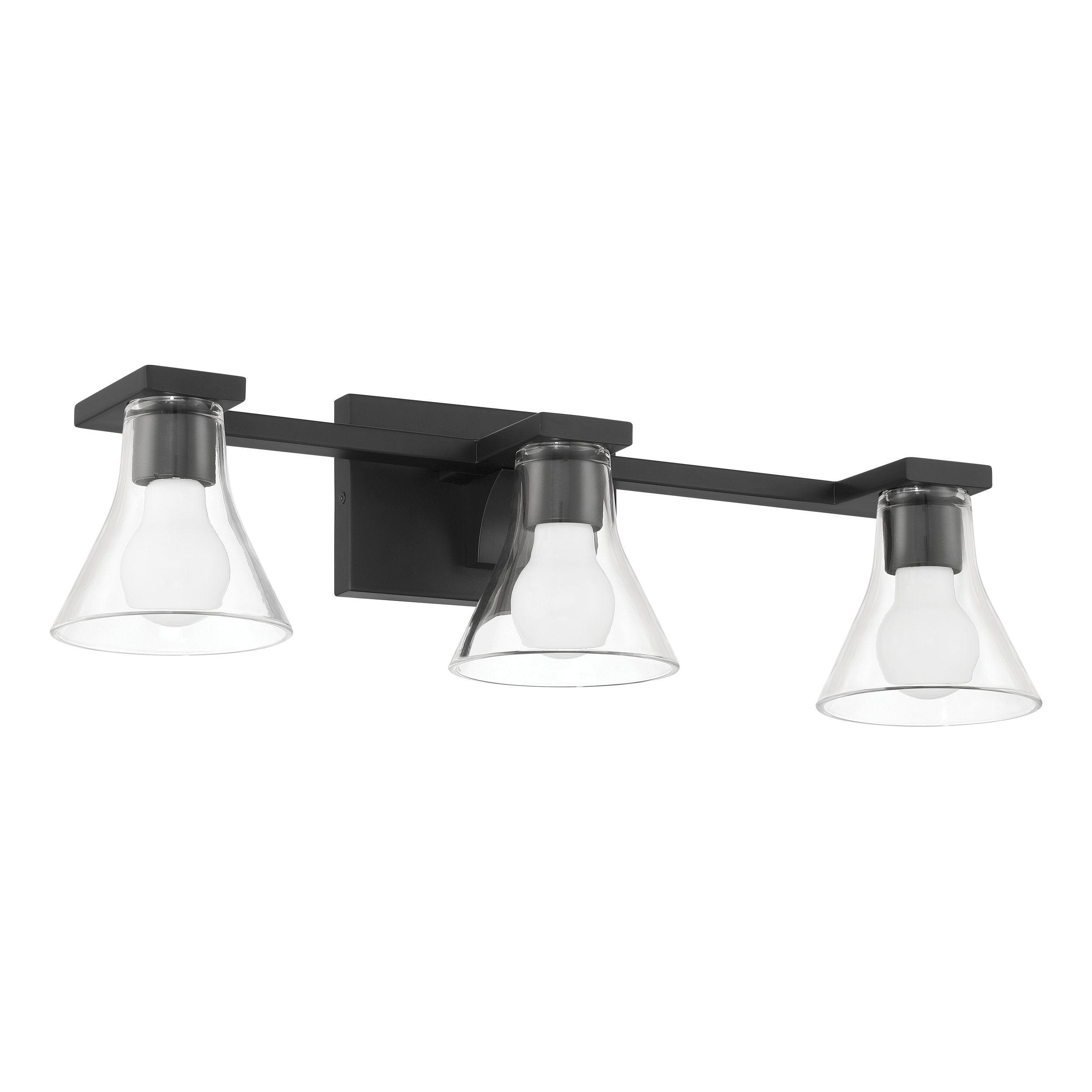 Gilford 24-inch 3-light Matte Black Vanity Light with Clear Glass Shades