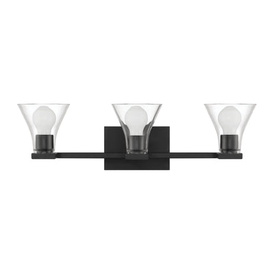 Gilford 24-inch 3-light Matte Black Vanity Light with Clear Glass Shades