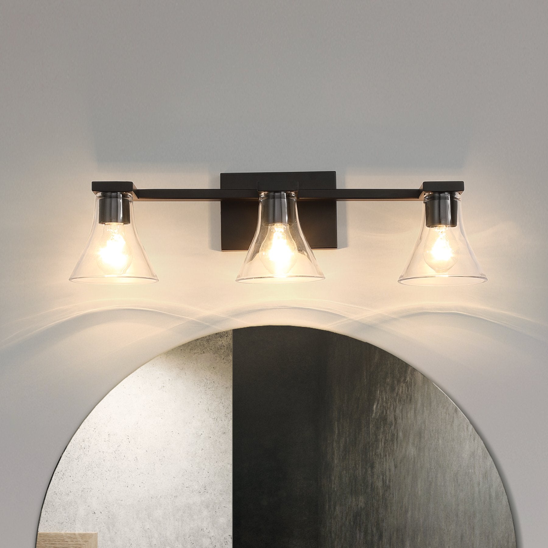 Gilford 24-inch 3-light Matte Black Vanity Light with Clear Glass Shades